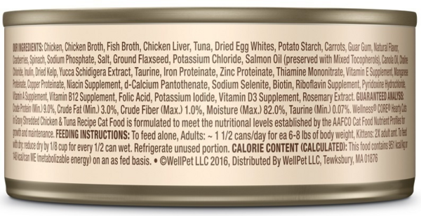 Wellness CORE Natural Grain Free Hearty Cuts Chicken and Tuna Canned Cat Food on Sale